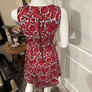 ABBEY GLASS French inspired Designer Dress, Dark Red and Light Grey print, Sz S